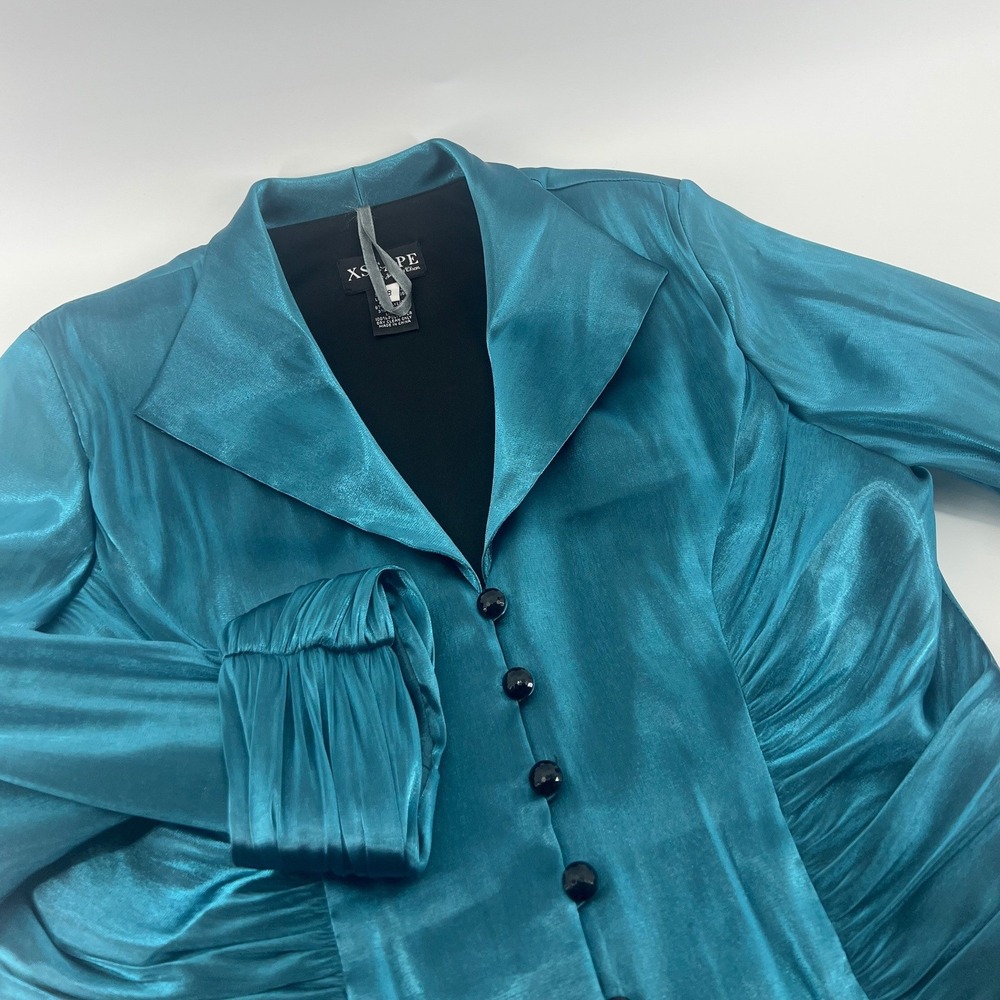 Xscape by Joanna Chen Teal Blue Satin Ruched Evening Jacket X6184 Womens 8